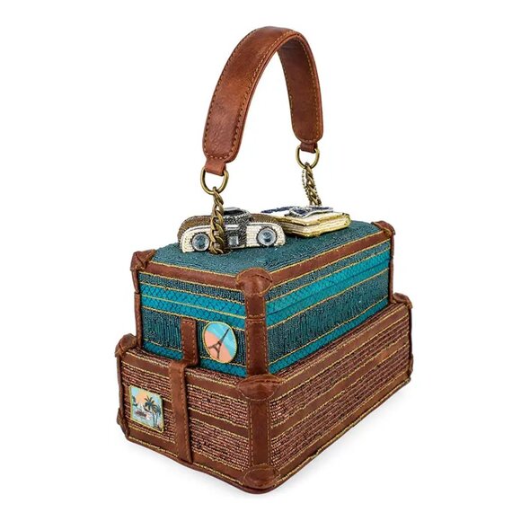Mary Frances Baggage Claim Beaded Suitcase Handbag Brown Blue Bag Tour Purse NEW - Picture 8 of 9